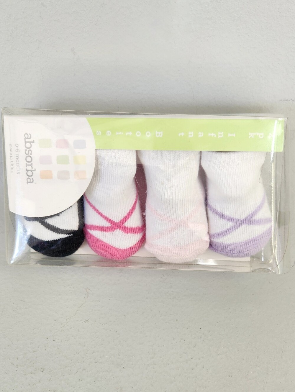 Absorba 4- Pack Booties Infant 0-6M Multicolor New Ballerina Slipper Socks